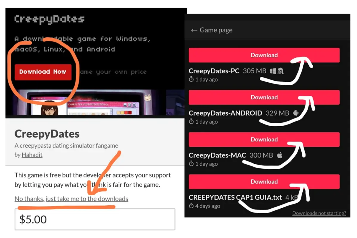 CreepyDates character creator screenshot from the official page