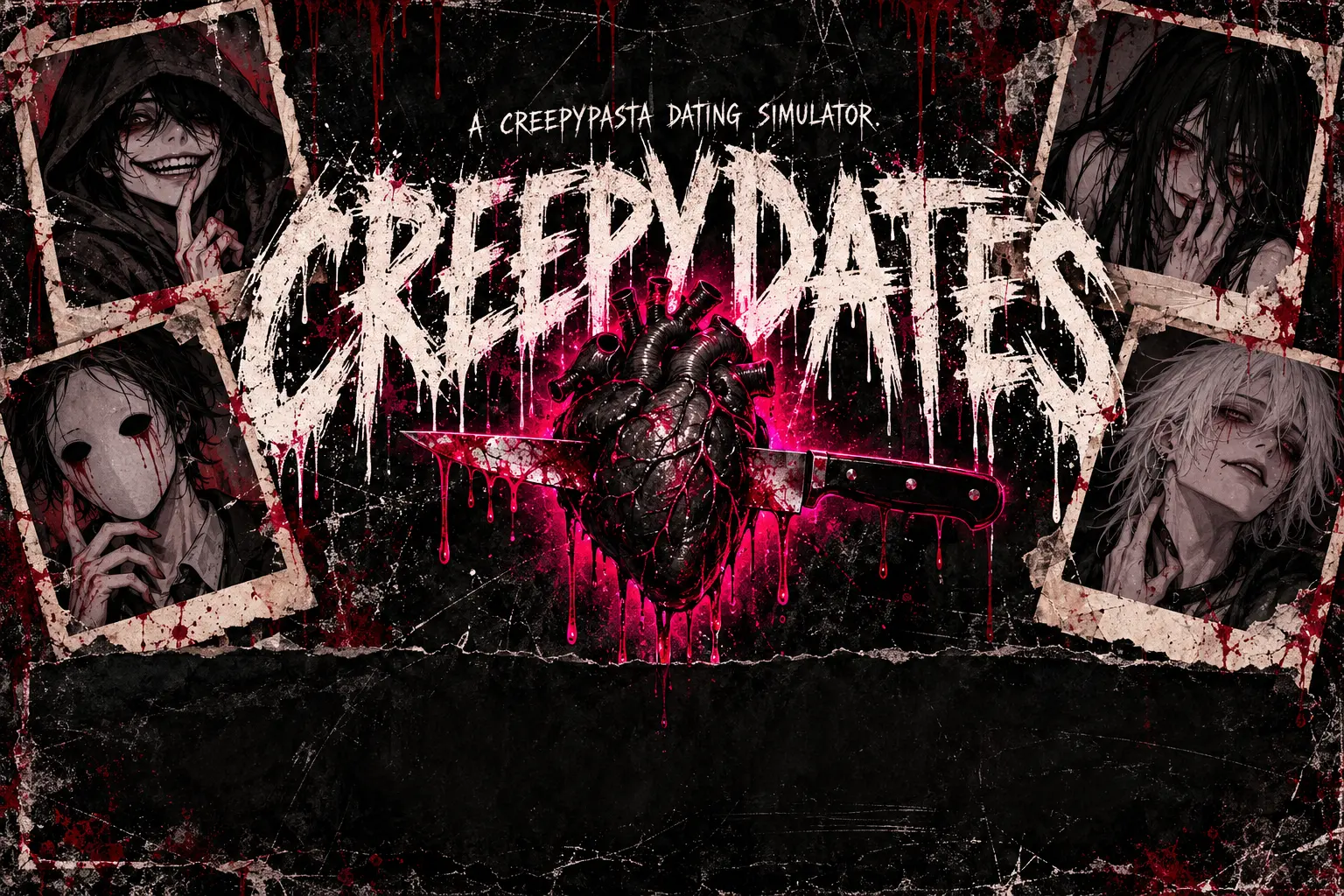 CreepyDates fan-guide poster with the game title and character portraits